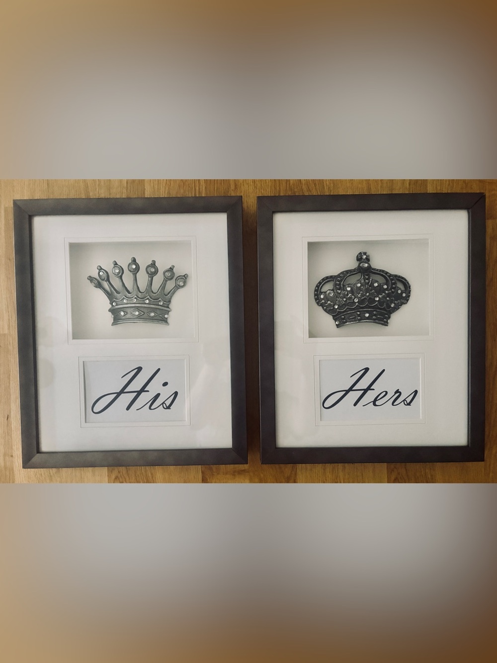 Set of His and Hers Crown Shadow Box Wall Art Set